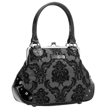 Load image into Gallery viewer, Black Damask Kisslock Handbag