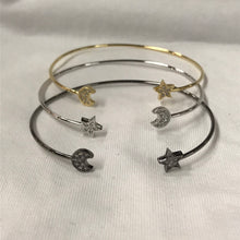 Load image into Gallery viewer, Moon and Star Dainty Adjustable Bangle Bracelet