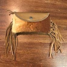 Load image into Gallery viewer, Tan Mini Leather Fringe Flip Top Purse
