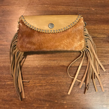Load image into Gallery viewer, Tan Mini Leather Fringe Flip Top Purse