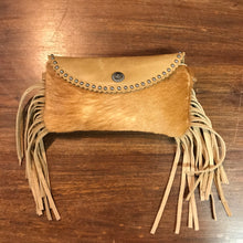 Load image into Gallery viewer, Tan Mini Leather Fringe Flip Top Purse