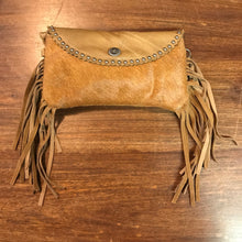 Load image into Gallery viewer, Tan Mini Leather Fringe Flip Top Purse