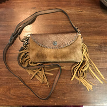 Load image into Gallery viewer, Tan Mini Leather Fringe Flip Top Purse
