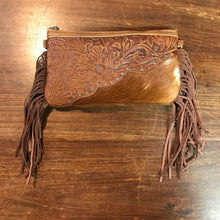 Load image into Gallery viewer, Brown Mini Leather Fringe Zip Top Purse