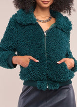 Load image into Gallery viewer, Hunter Green Faux Fur Bomber Jacket