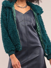 Load image into Gallery viewer, Hunter Green Faux Fur Bomber Jacket