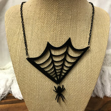 Load image into Gallery viewer, Spider and Web Acrylic Statement Necklace