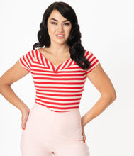 Load image into Gallery viewer, Red and Blush Striped Deena Top