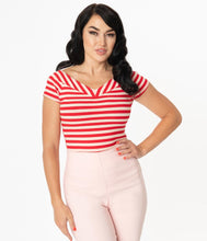 Load image into Gallery viewer, Red and Blush Striped Deena Top