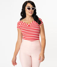 Load image into Gallery viewer, Red and Blush Striped Deena Top
