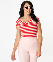 Load image into Gallery viewer, Red and Blush Striped Deena Top