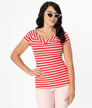Load image into Gallery viewer, Red and Blush Striped Deena Top