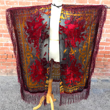 Load image into Gallery viewer, Aphrodite Burgundy Velvet Floral Burnout Kimono