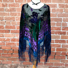 Load image into Gallery viewer, Ceto Blue Floral Burnout Velvet Poncho
