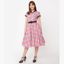 Load image into Gallery viewer, Pink and White Plaid Alexis Swing Dress
