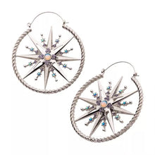 Load image into Gallery viewer, Blue Starburst Compass Rose Plug Hoops