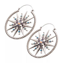 Load image into Gallery viewer, Blue Starburst Compass Rose Plug Hoops