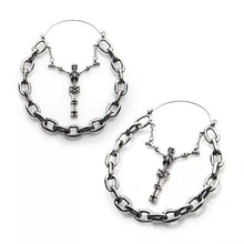 Load image into Gallery viewer, Stainless Steel with Silver Plated Centerpiece Skull and Big Chain Plug Hoops
