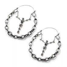 Load image into Gallery viewer, Stainless Steel with Silver Plated Centerpiece Skull and Big Chain Plug Hoops
