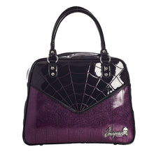 Load image into Gallery viewer, Webbed Sparkle Bowler Purse- Black and Purple