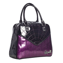 Load image into Gallery viewer, Webbed Sparkle Bowler Purse- Black and Purple