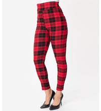 Load image into Gallery viewer, Red and Black Plaid High Waist Rizzo Pants- PLUS SIZE