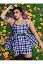 Load image into Gallery viewer, Rochelle Purple Plaid Mini Pinafore Dress