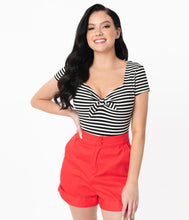Load image into Gallery viewer, Black and White Striped Knit Rosemary Top