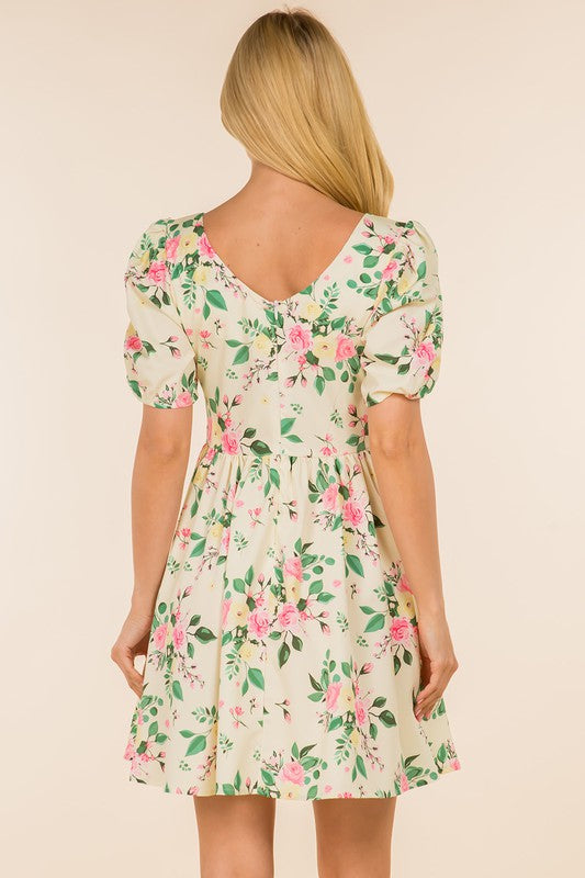strapless open back dress Pastel Yellow and Pink Floral Puff Sleeve Square Neck Dress – Pink House  Boutique