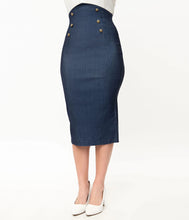 Load image into Gallery viewer, Sierra Denim Blue High Waist Sailor Pencil Skirt
