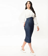 Load image into Gallery viewer, Sierra Denim Blue High Waist Sailor Pencil Skirt