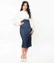 Load image into Gallery viewer, Sierra Denim Blue High Waist Sailor Pencil Skirt