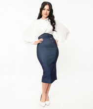 Load image into Gallery viewer, Sierra Denim Blue High Waist Sailor Pencil Skirt