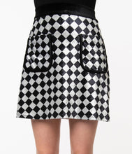 Load image into Gallery viewer, Black and Grey Checkerboard Velvet Say It Loud Mini Skirt