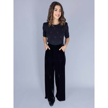 Load image into Gallery viewer, Virginia Black Velvet Wide Leg Trousers