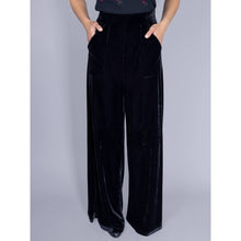 Load image into Gallery viewer, Virginia Black Velvet Wide Leg Trousers