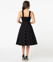 Load image into Gallery viewer, Black and Purple Polka Dot Vivien Swing Skirt- LAST ONE