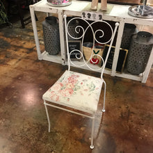 Load image into Gallery viewer, White Iron and Floral Cushion Vanity Seat