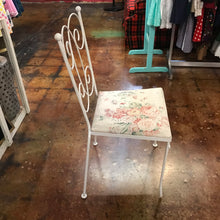 Load image into Gallery viewer, White Iron and Floral Cushion Vanity Seat