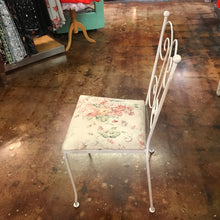 Load image into Gallery viewer, White Iron and Floral Cushion Vanity Seat