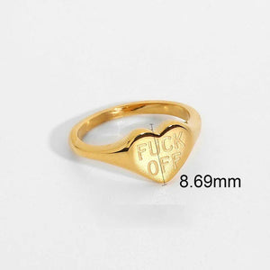 "F*ck Off" Heart Signet Style Ring