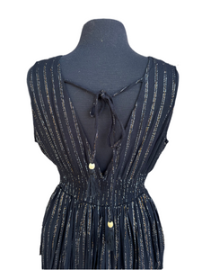 Crochet Trim Black Sparkle Stripe Island Nights Dress- Mini and Maxi Styles Available!