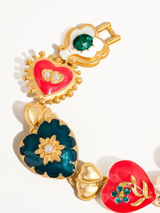 Baroque Enamel Hearts Dangly Bracelet