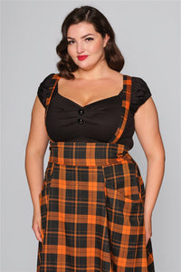 Alexa Black and Orange Pumpkin Check Suspender Skirt