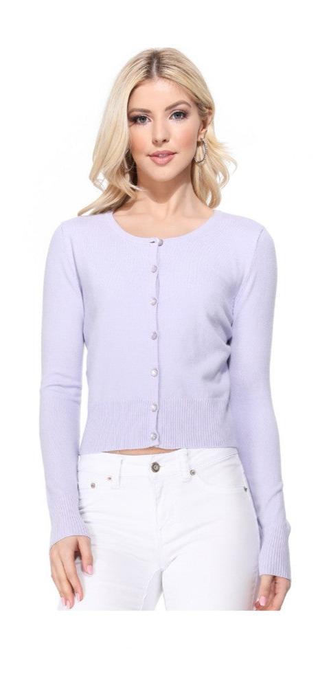 Lilac Gem Button Crew Neck Long Sleeve Cardigan