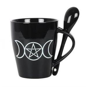 Triple Moon Pentagram Mug and Spoon Set