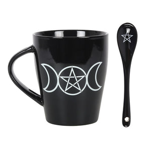 Triple Moon Pentagram Mug and Spoon Set