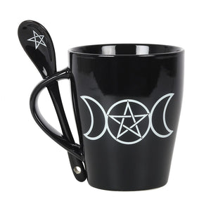 Triple Moon Pentagram Mug and Spoon Set