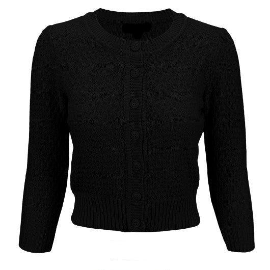 Black Cropped Rib Knit Cardigan