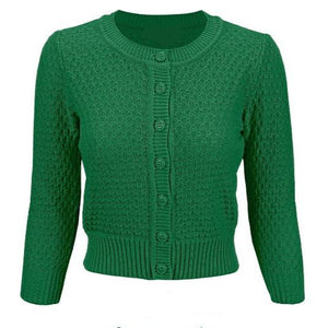 Kelly Green Cropped Rib Knit Cardigan